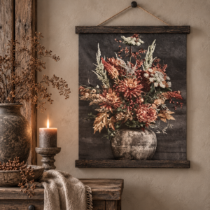 Wanddoek "Landelijk en sfeervol". Boeket bloemen.