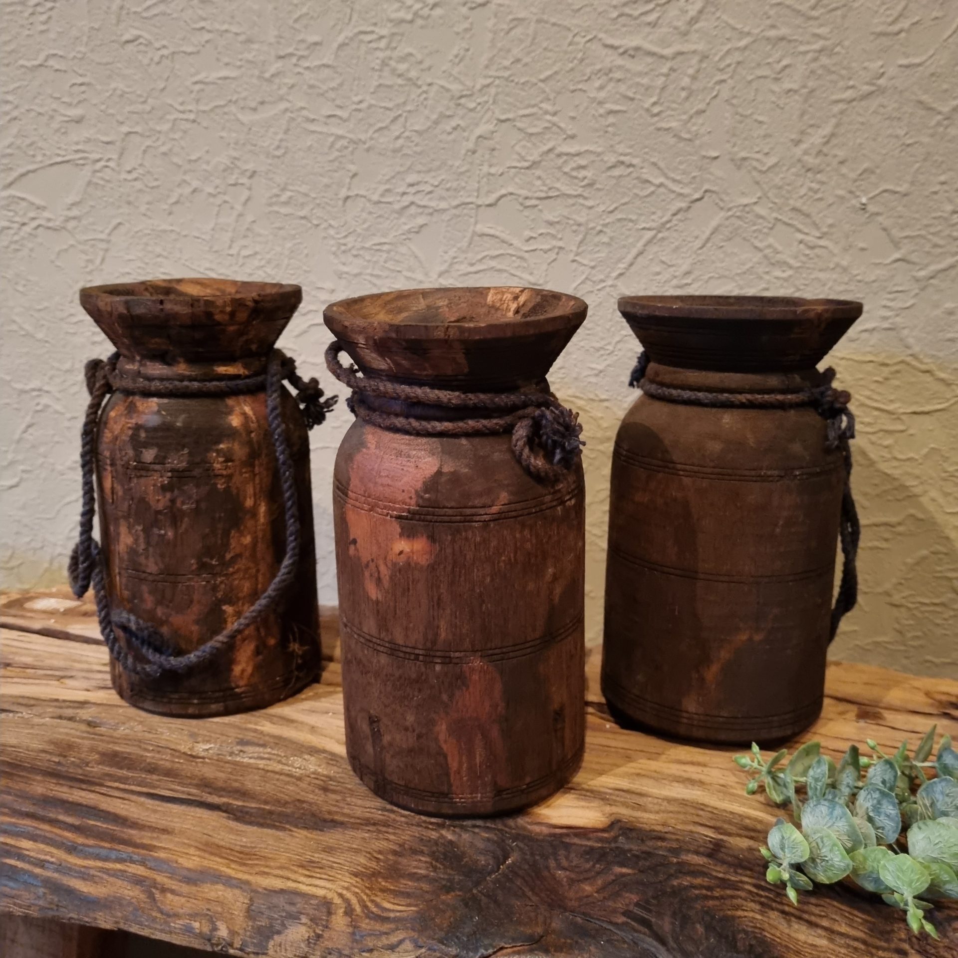 Houten kruikje met touw- M. - Afbeelding 2