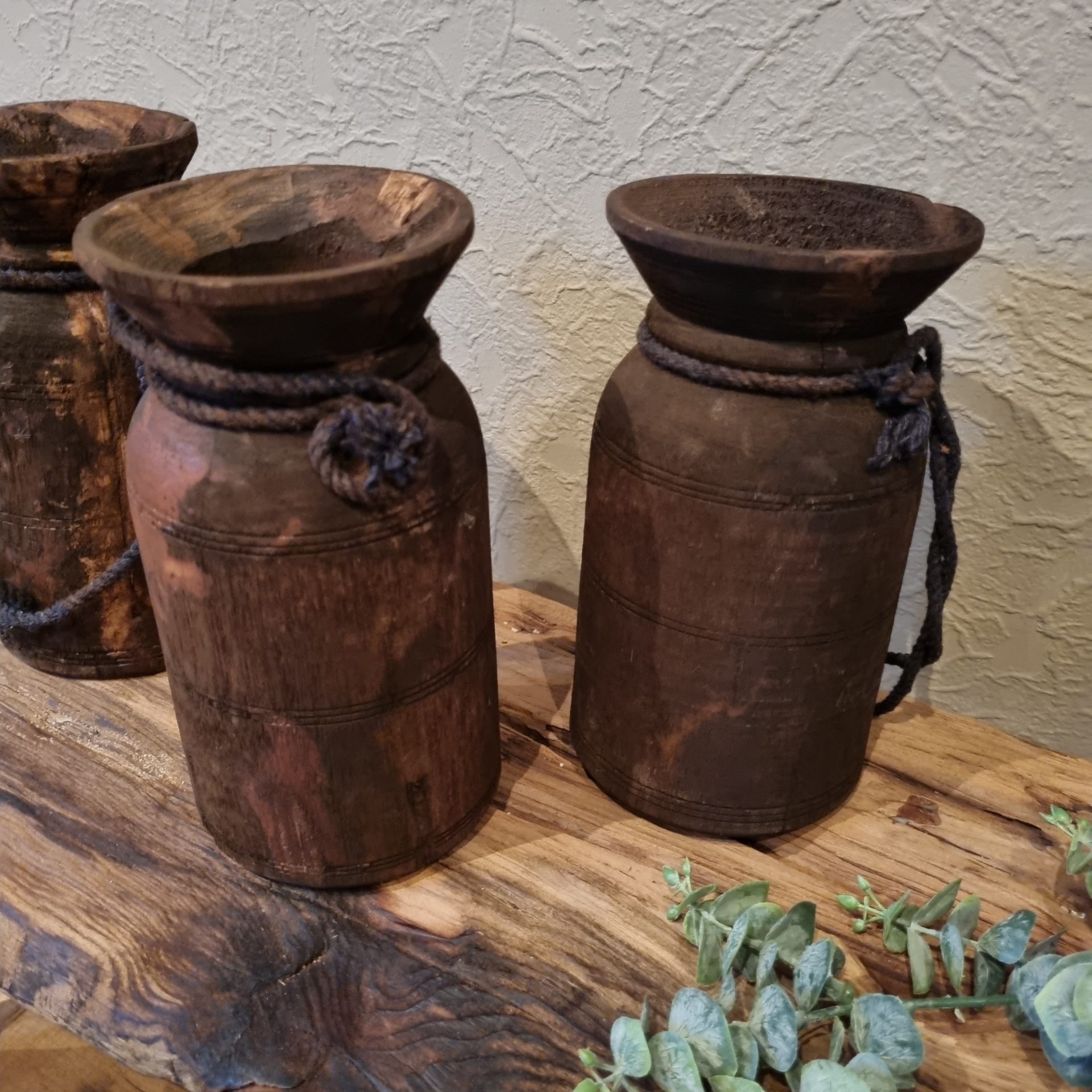 Houten kruikje met touw- M. - Afbeelding 3