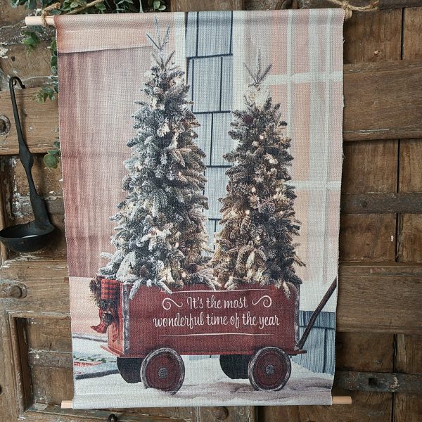 Wanddoek. Kerstbomen. It's the most... 40x60 cm. - Afbeelding 2