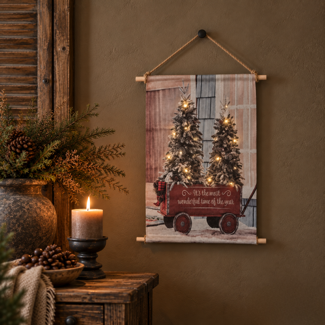 Wanddoek. Kerstbomen. It's the most... 40x60 cm.
