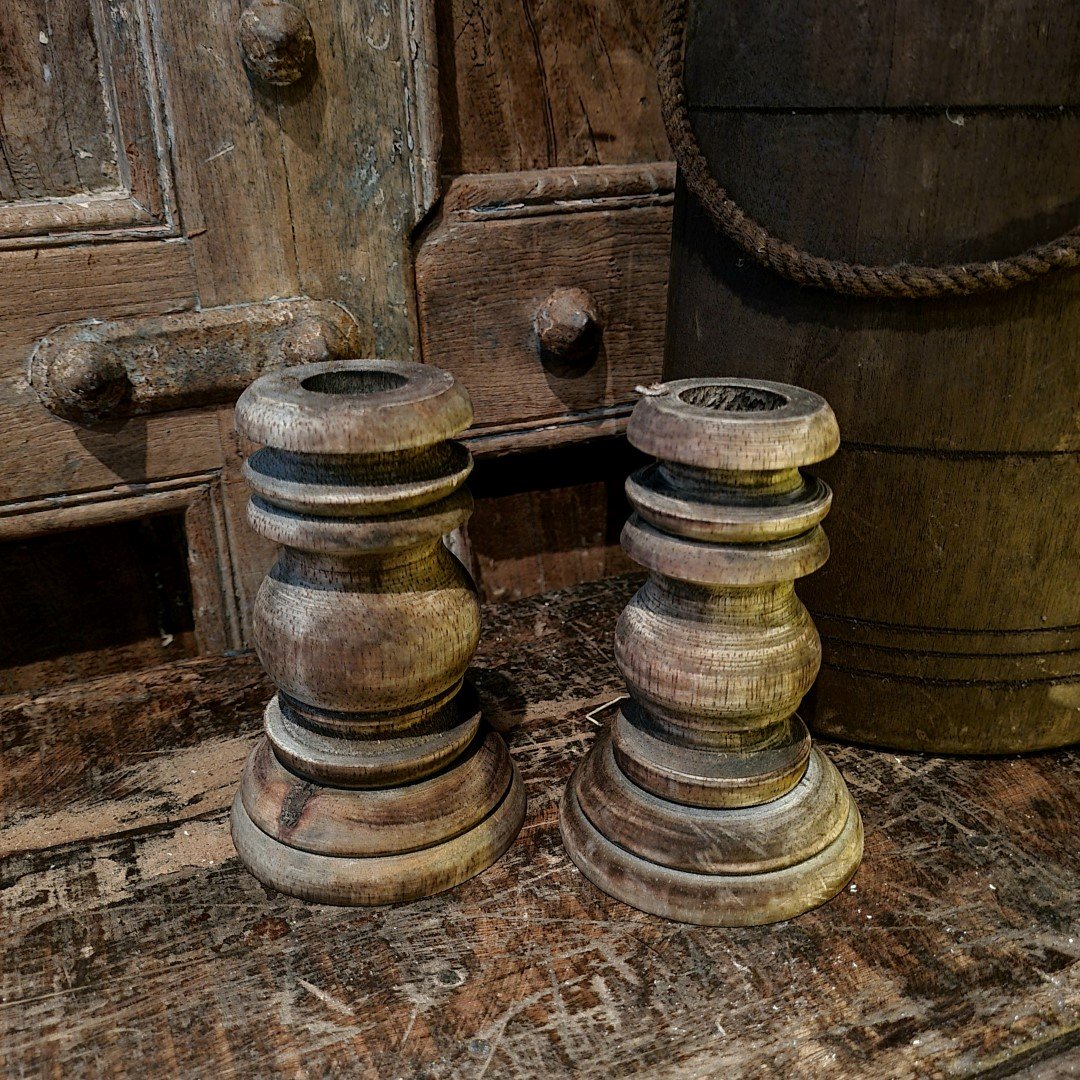 Houten kandelaar dinerkaars. 12 cm. - Afbeelding 4