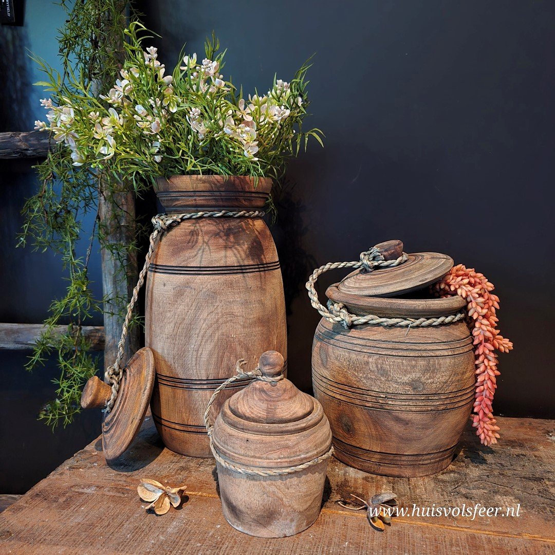 Houten pot met deksel. Grijs-Bruin || Large. - Afbeelding 2
