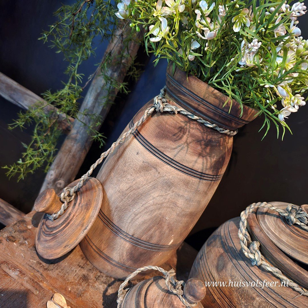 Houten pot met deksel. Grijs-Bruin || Large. - Afbeelding 3
