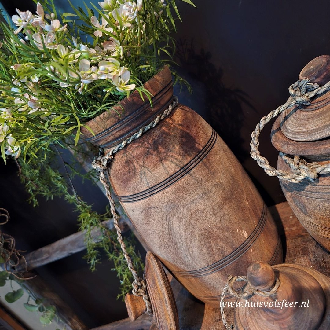 Houten pot met deksel. Grijs-Bruin || Large. - Afbeelding 4