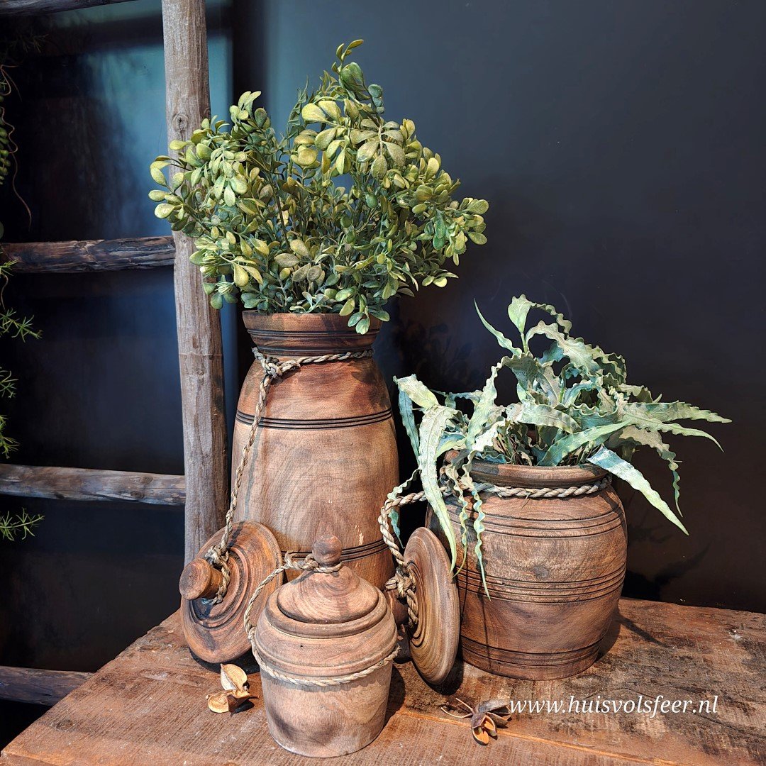 Houten pot met deksel. Grijs-Bruin || Large. - Afbeelding 5