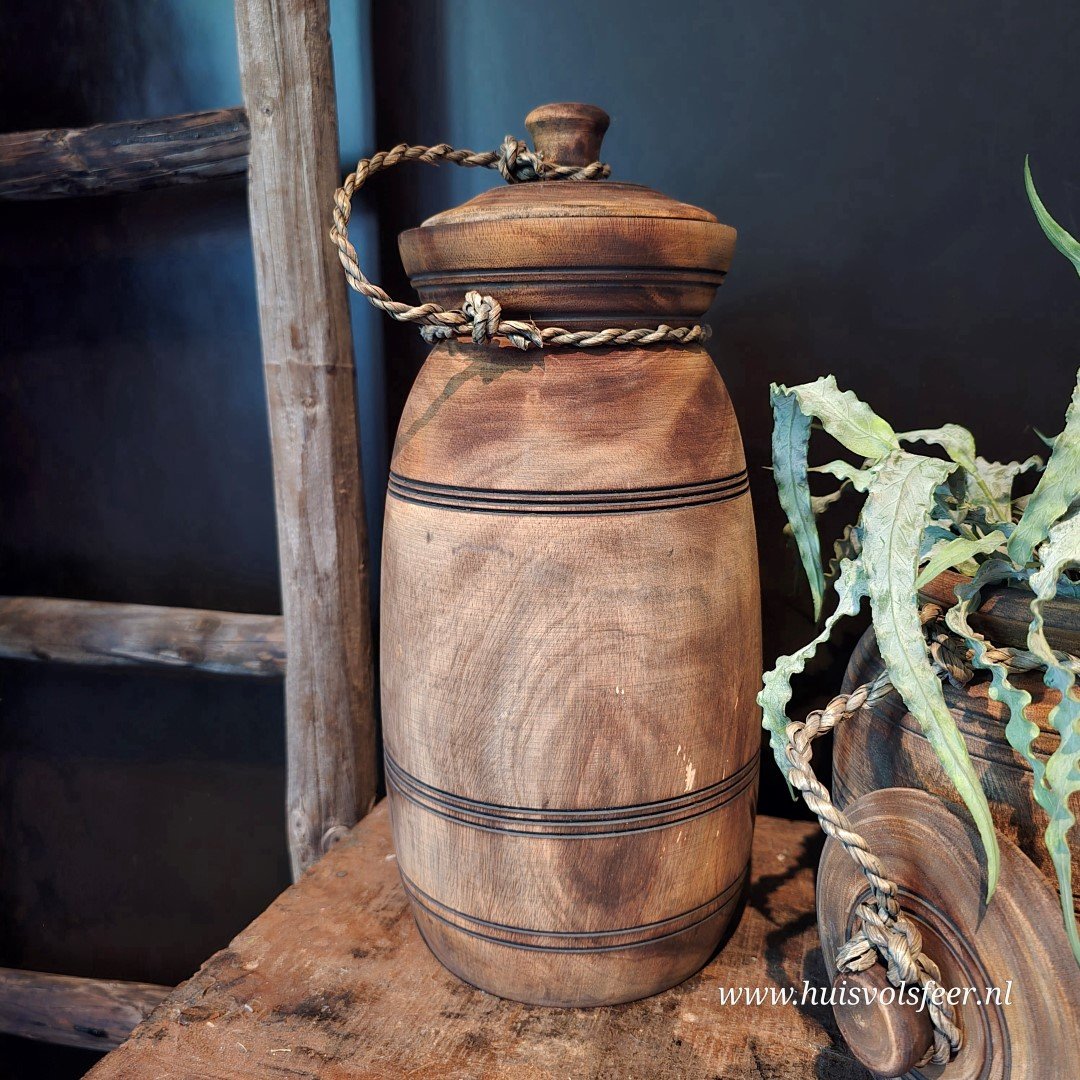 Houten pot met deksel. Grijs-Bruin || Large. - Afbeelding 7