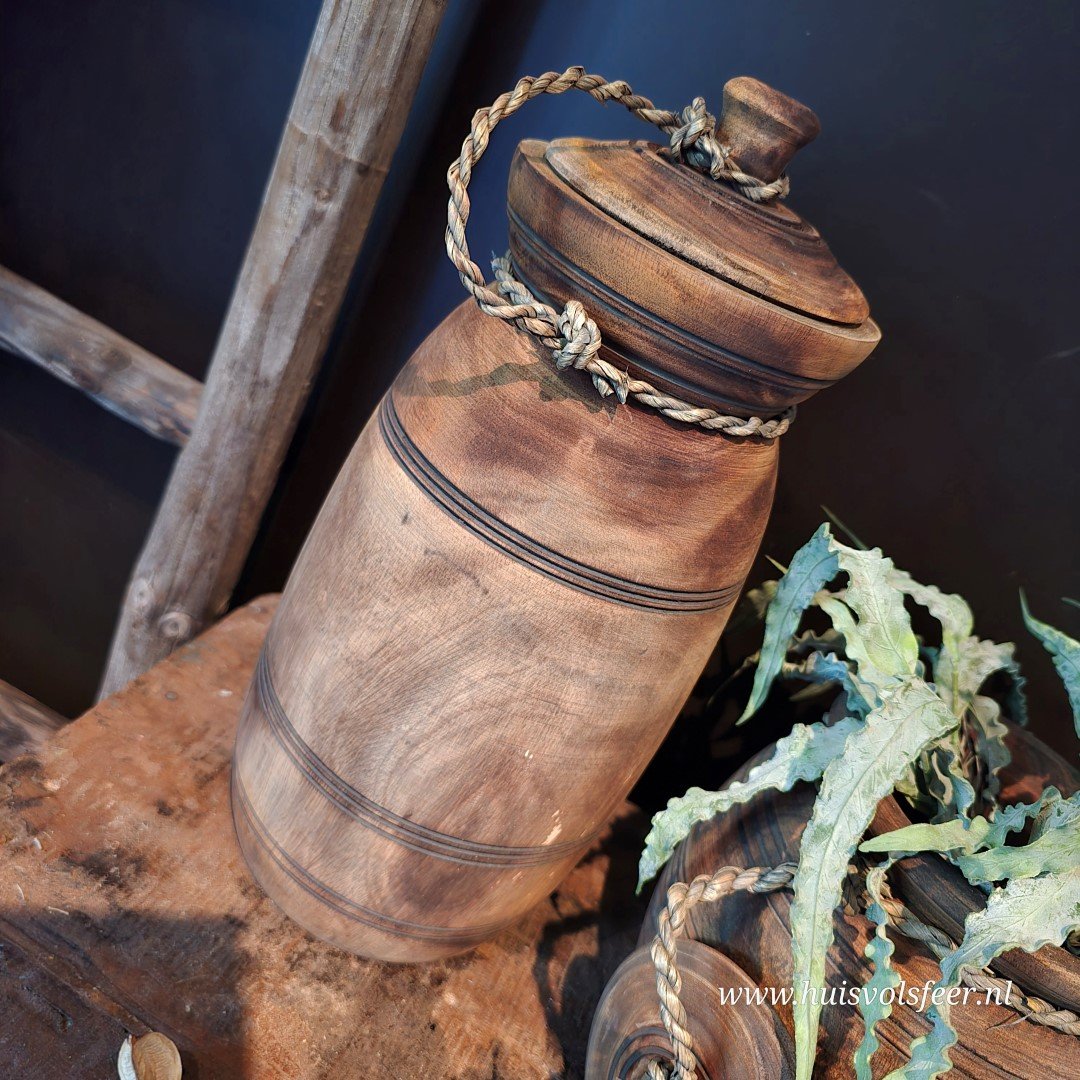 Houten pot met deksel. Grijs-Bruin || Large. - Afbeelding 8