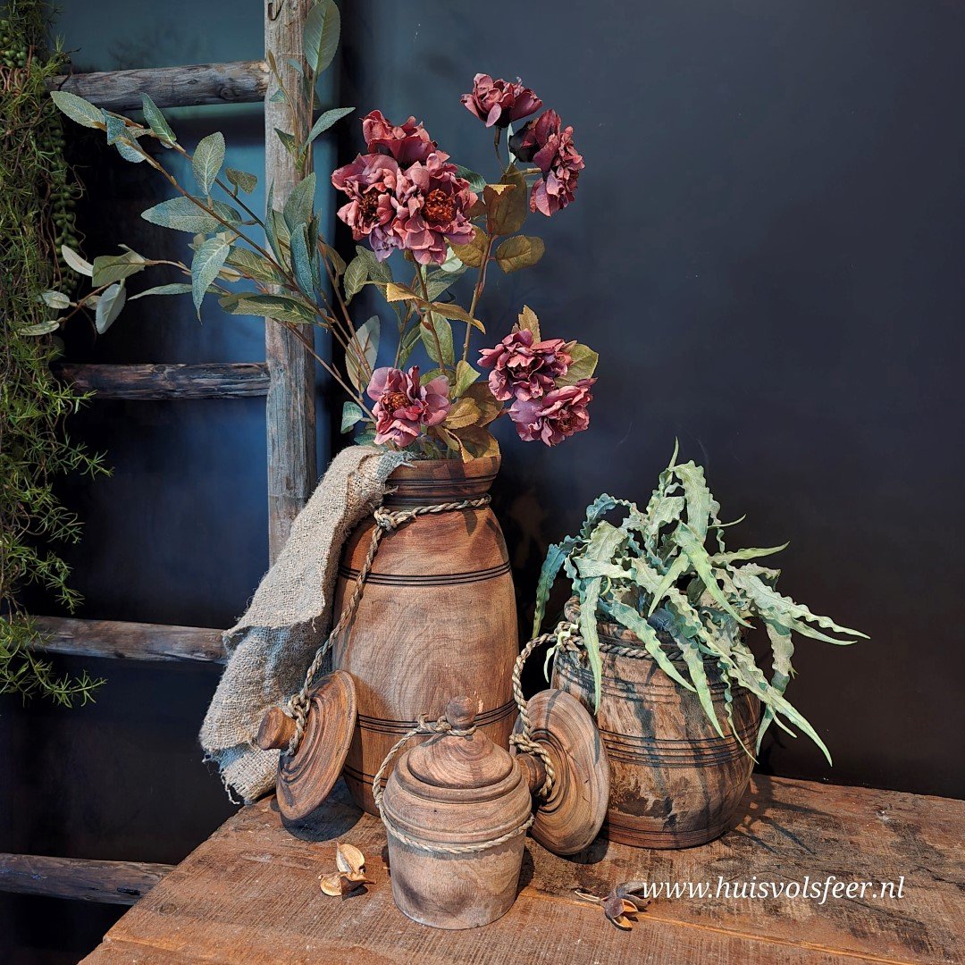 Houten pot met deksel. Grijs-Bruin || Large. - Afbeelding 9