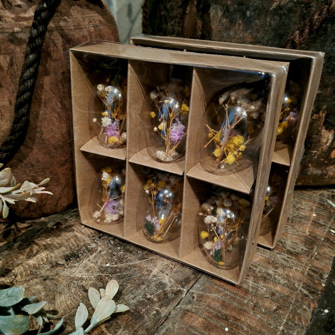 Paasei hanger van glas- Paars/ Geel/ Wit || Set van 6. - Afbeelding 3