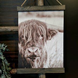 Wanddoek "Landelijk en sfeervol". Hooglander. 30x40 cm.