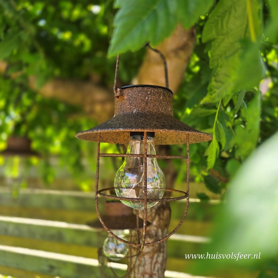 Landelijke hanglantaarn met kapje voor in de tuin. Solar. - Afbeelding 15