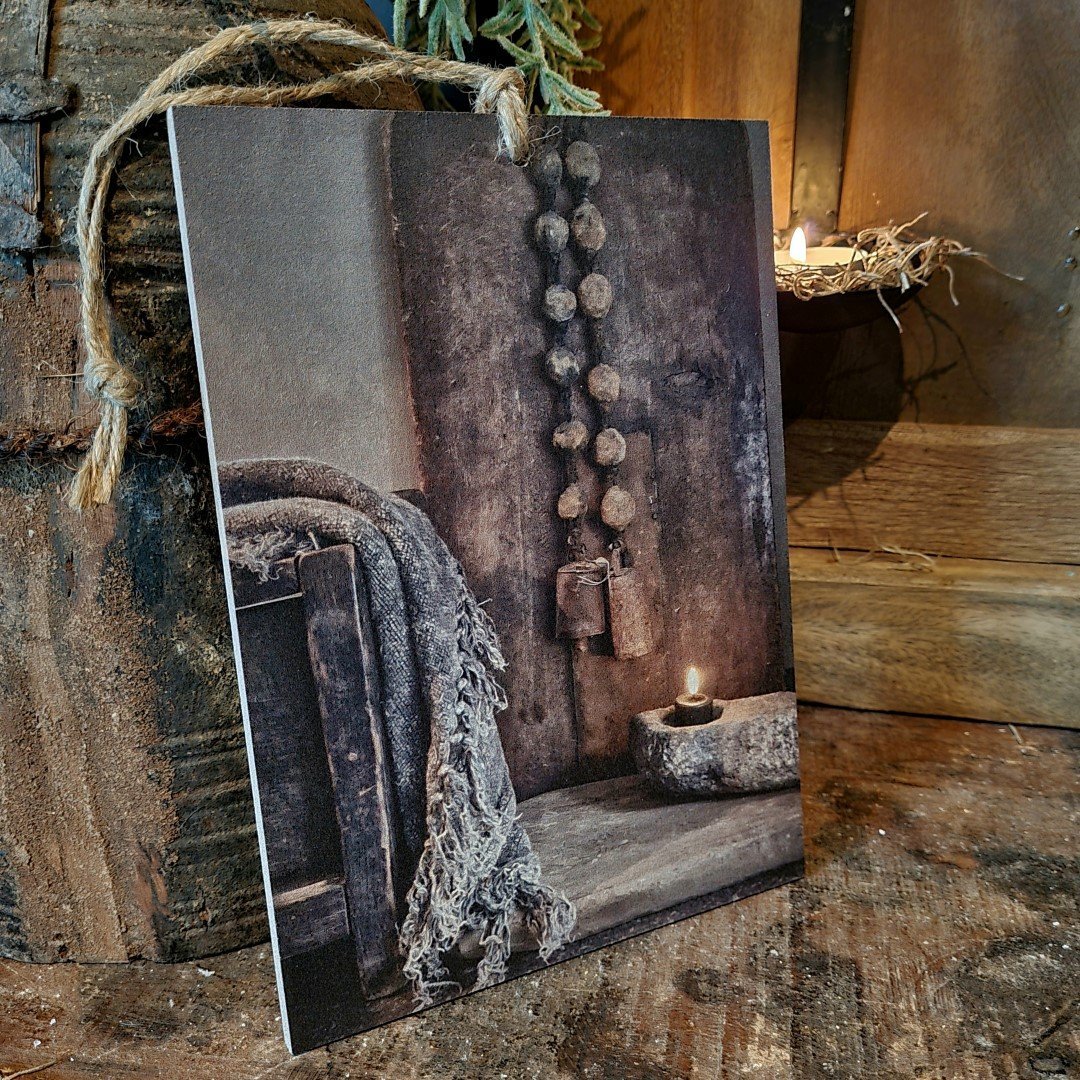 Houten bordje met touw. Klei ketting. - Afbeelding 2