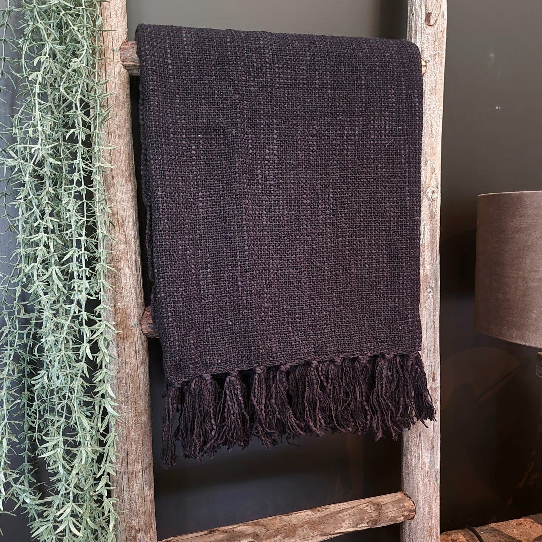 Geweven plaid met franjes || Black. - Afbeelding 8