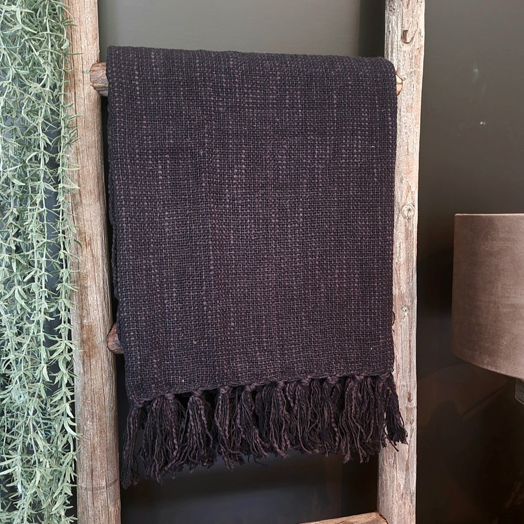 Geweven plaid met franjes || Black. - Afbeelding 9