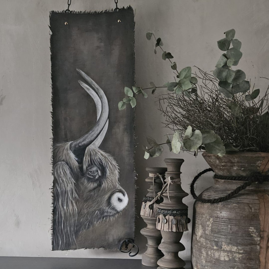 Handgeschilderd wanddoek- Hooglander. Lang. - Afbeelding 2