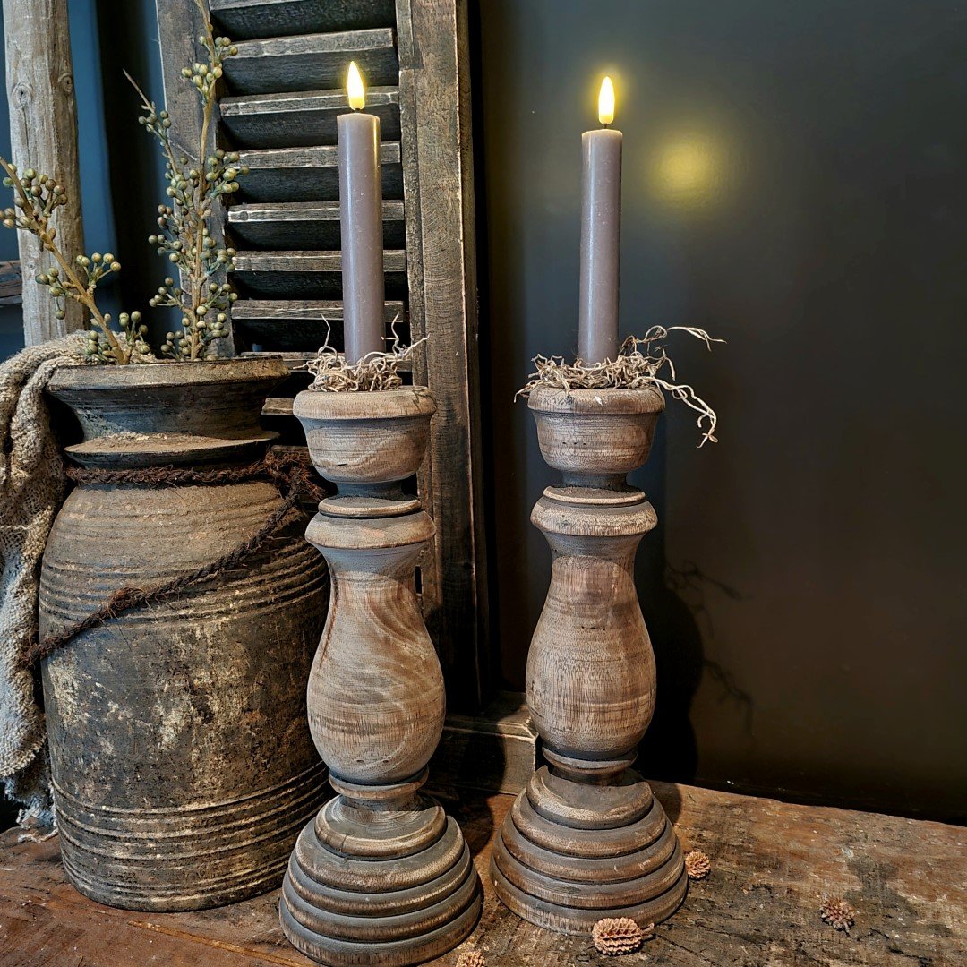 Houten kandelaar dinerkaars || 30 cm.