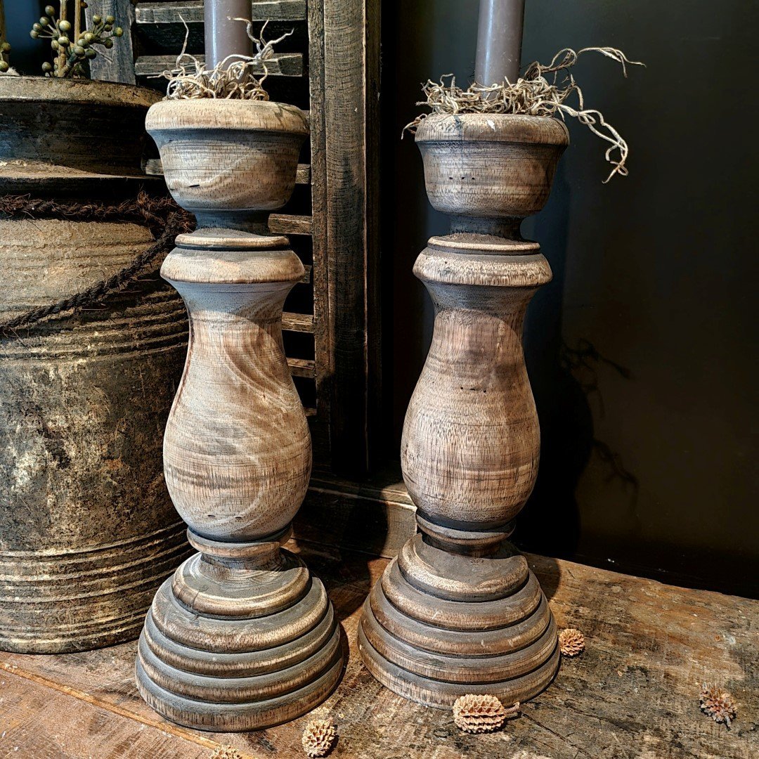 Houten kandelaar dinerkaars || 30 cm. - Afbeelding 3