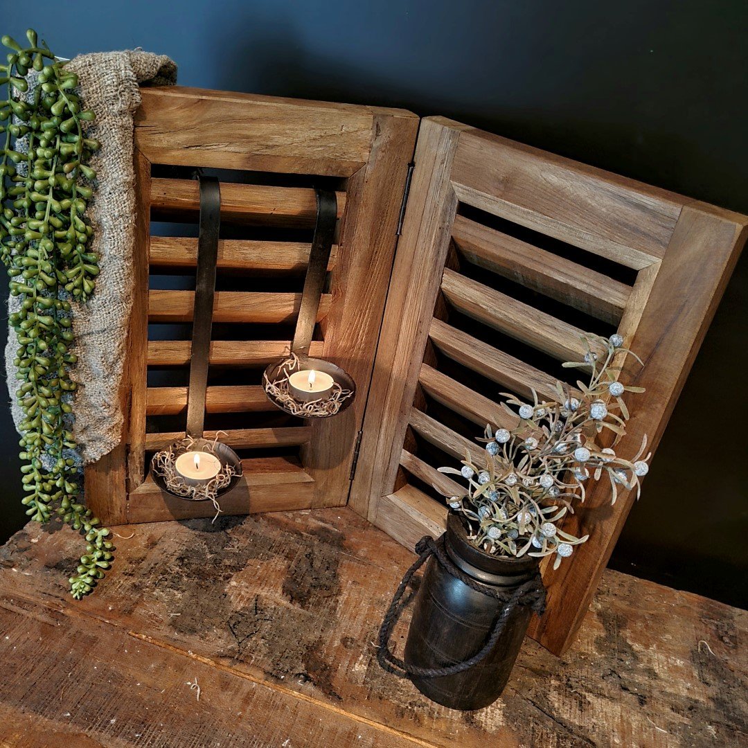 Dubbele louvre luik- Teak hout || 40 cm. - Afbeelding 2