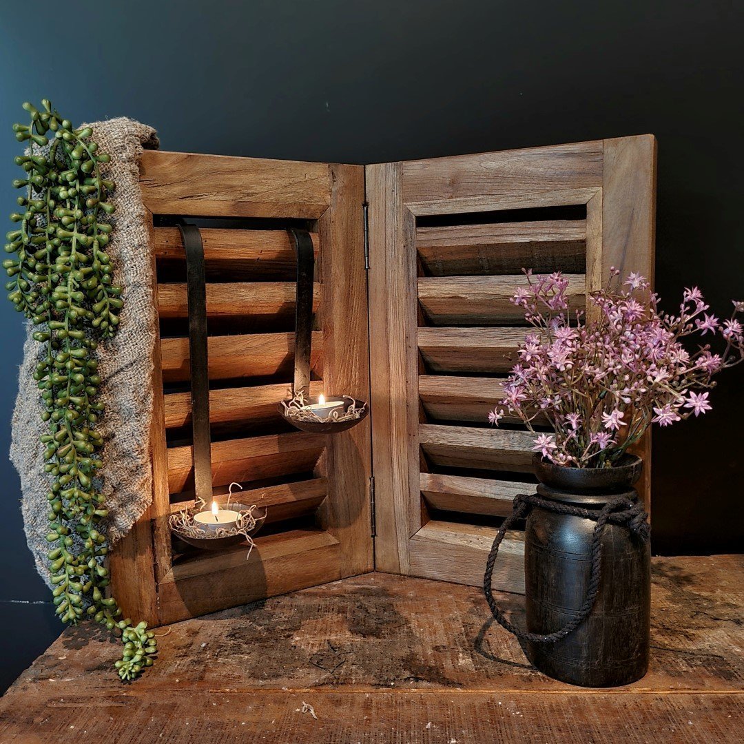 Dubbele louvre luik- Teak hout || 40 cm. - Afbeelding 5