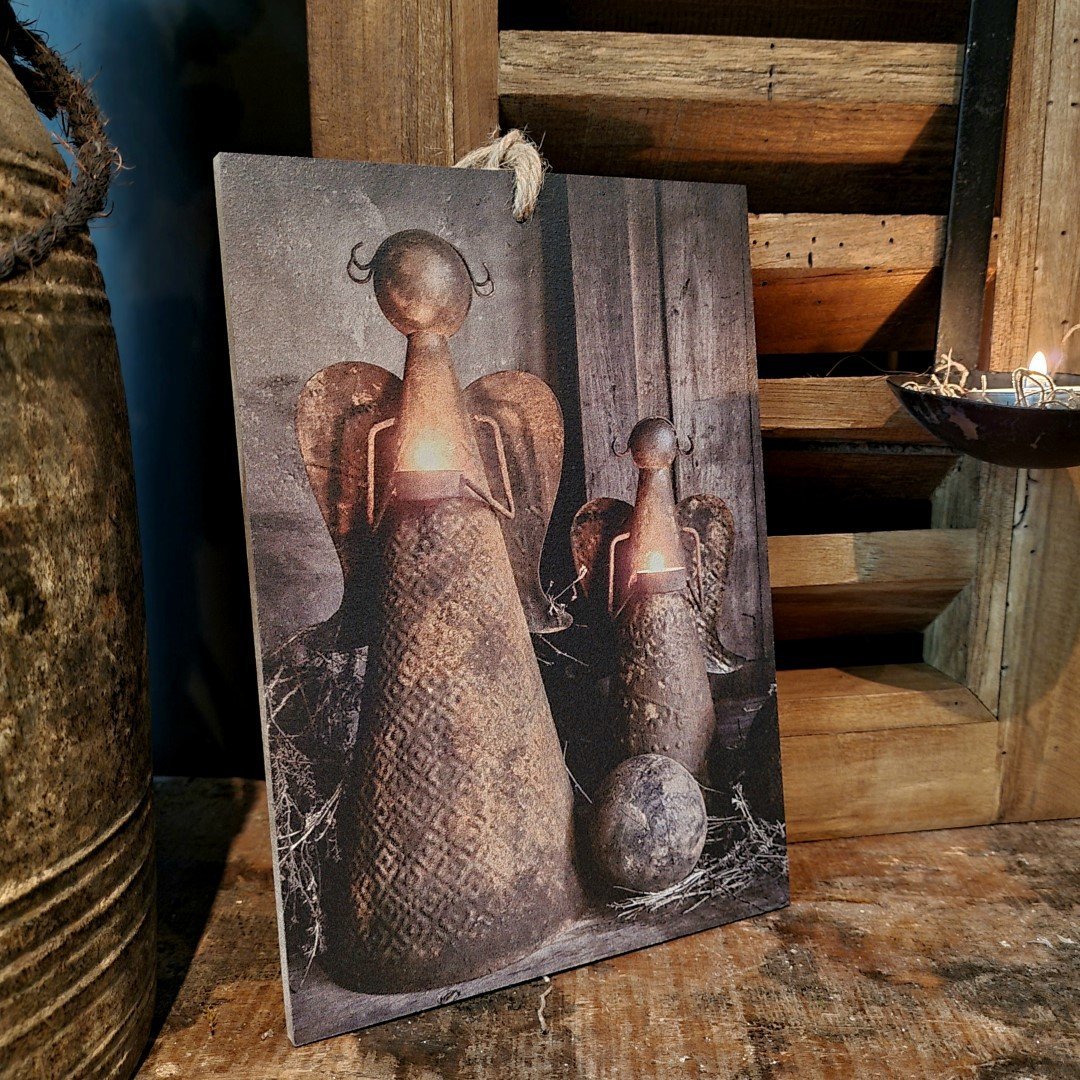 Houten bordje met touw || Kerstengelen. - Afbeelding 3