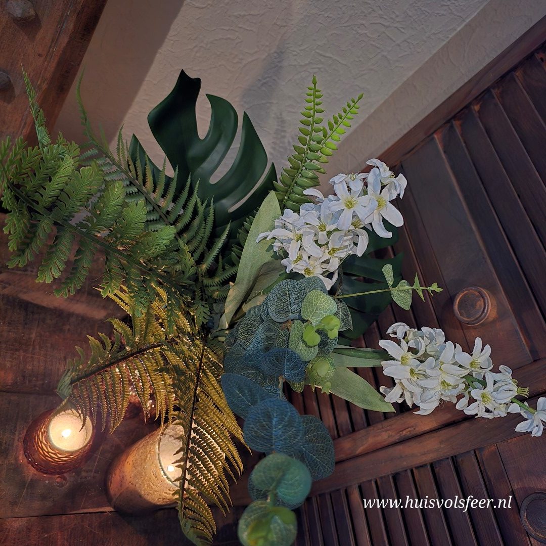 Compleet zijdeboeket- Delphinium. - Afbeelding 5