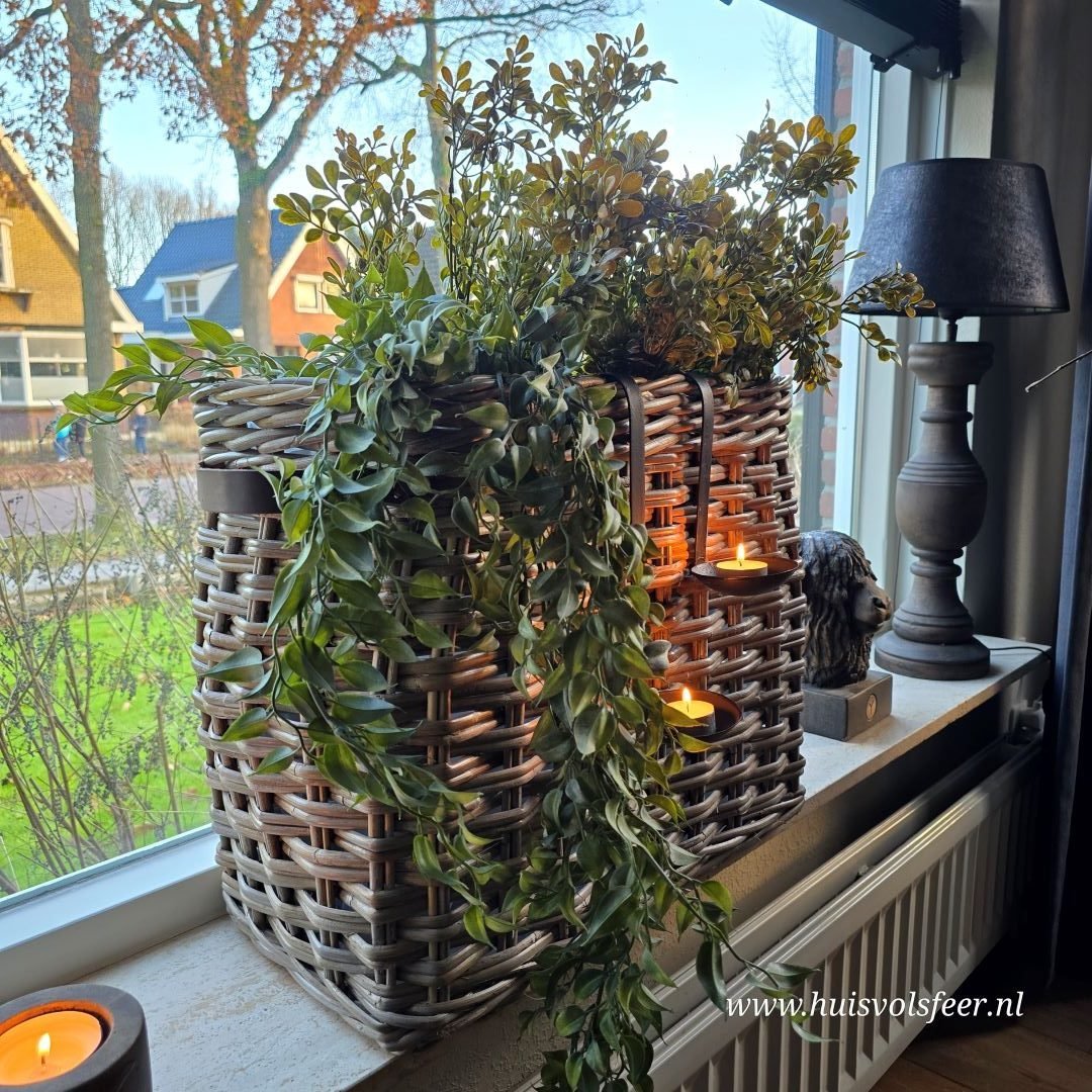 Landelijke Rattan Mand met Leren Handvatten || Large. - Afbeelding 8