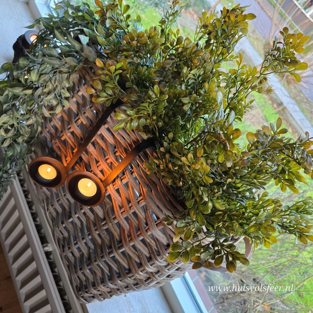 Landelijke Rattan Mand met Leren Handvatten || Large. - Afbeelding 9