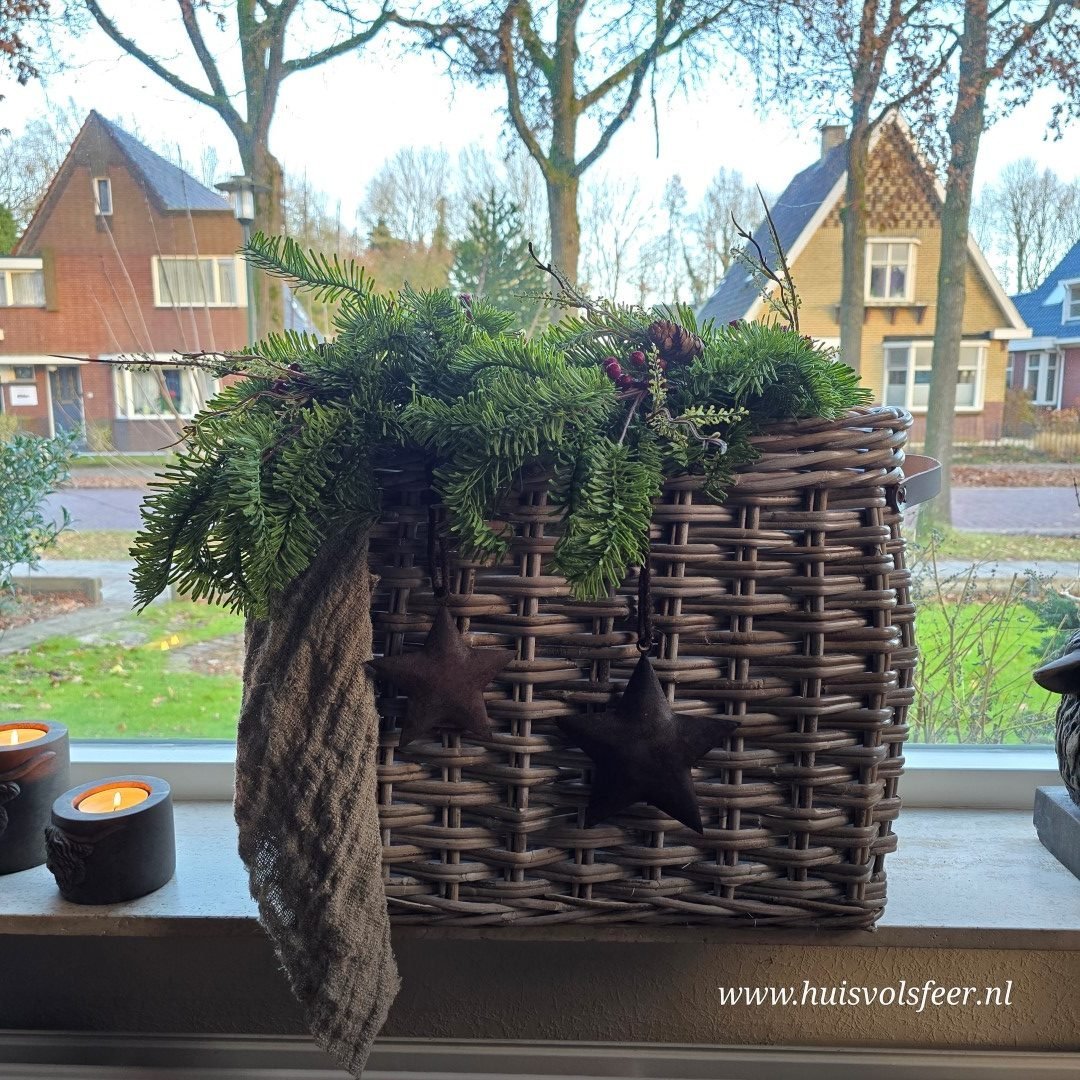 Landelijke Rattan Mand met Leren Handvatten || Large. - Afbeelding 3