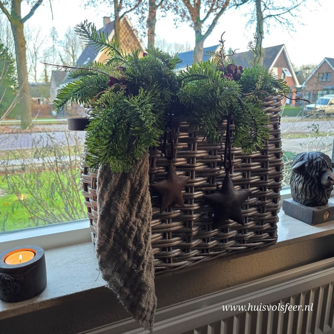 Landelijke Rattan Mand met Leren Handvatten || Large. - Afbeelding 5