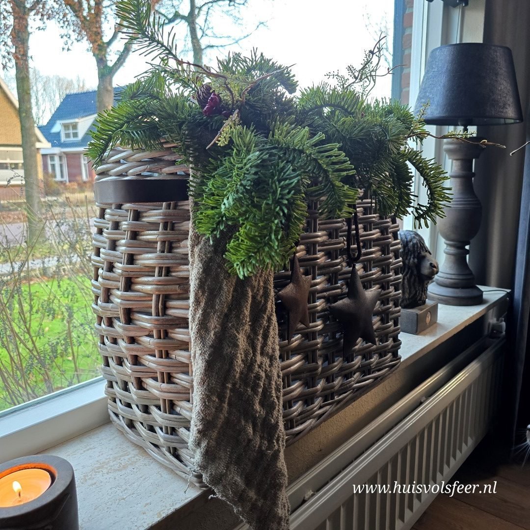 Landelijke Rattan Mand met Leren Handvatten || Large. - Afbeelding 6