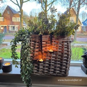 Landelijke Rattan Mand met Leren Handvatten || Large.