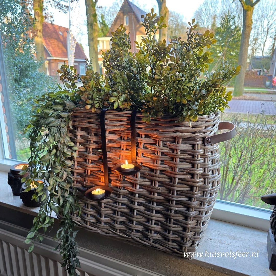 Landelijke Rattan Mand met Leren Handvatten || Large. - Afbeelding 2
