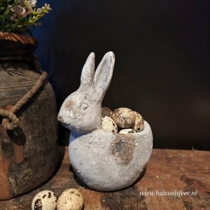 Rustiek Stenen Haasje met Schaaltje || 18 cm.