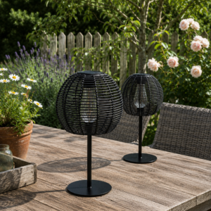 Tafellamp met Solar- Rond || Rotan Zwart.