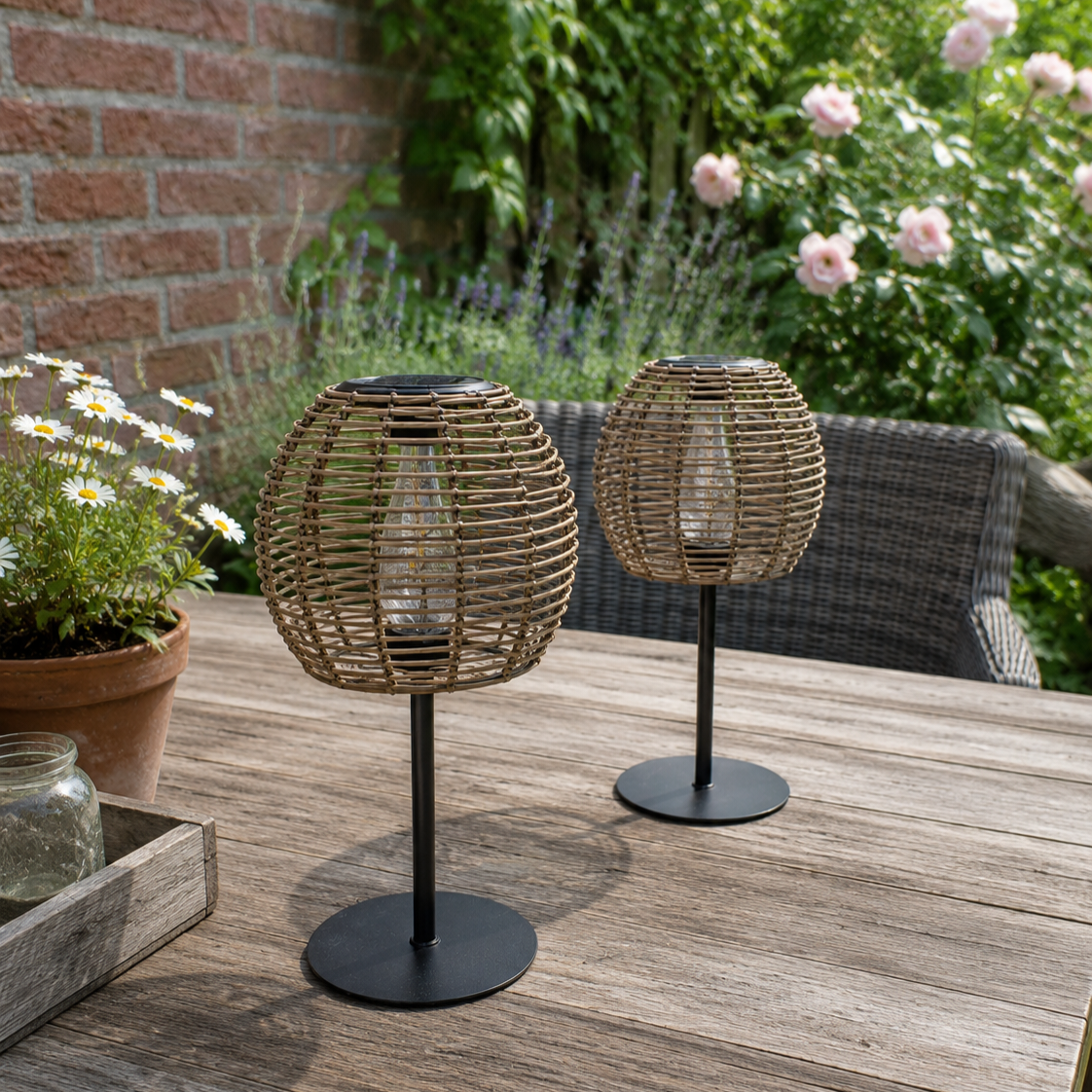 Tafellamp met Solar- Rond || Rotan Naturel.