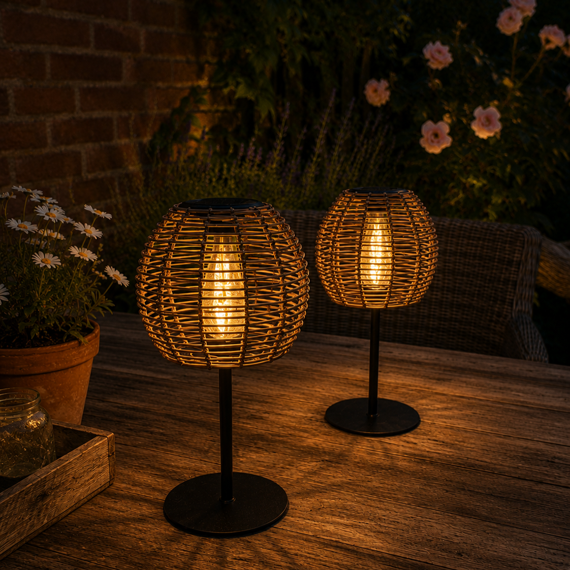 Tafellamp met Solar- Rond || Rotan Naturel. - Afbeelding 2