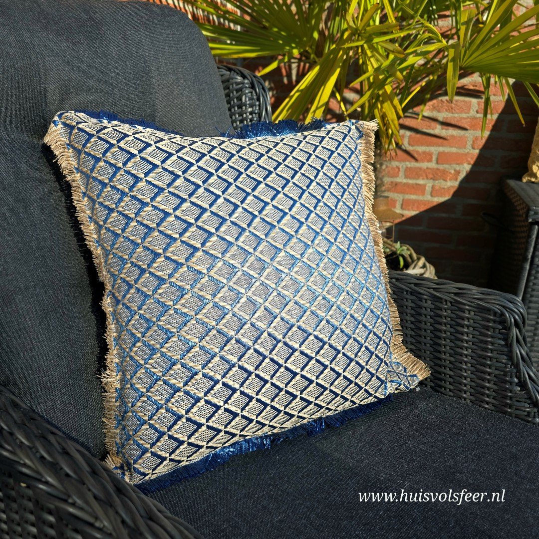 Outdoor Kussen Blauw/Off-White – Ruitpatroon - Afbeelding 3