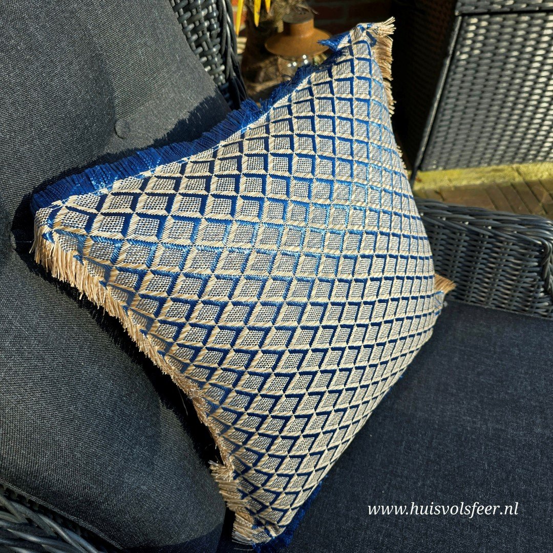 Outdoor Kussen Blauw/Off-White – Ruitpatroon - Afbeelding 4