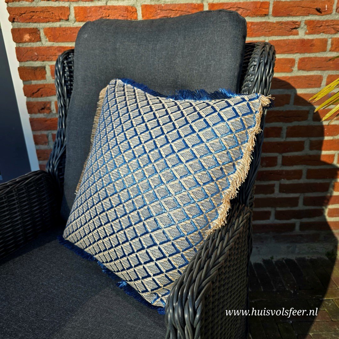 Outdoor Kussen Blauw/Off-White – Ruitpatroon - Afbeelding 5