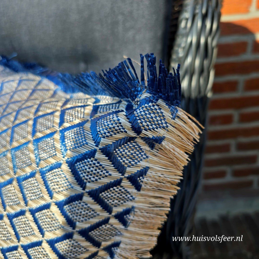 Outdoor Kussen Blauw/Off-White – Ruitpatroon - Afbeelding 6