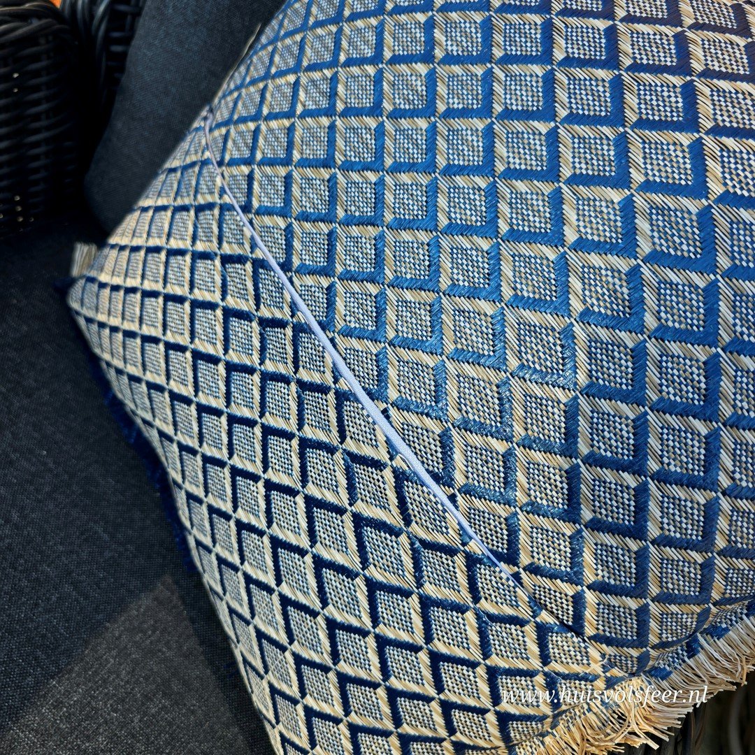 Outdoor Kussen Blauw/Off-White – Ruitpatroon - Afbeelding 7