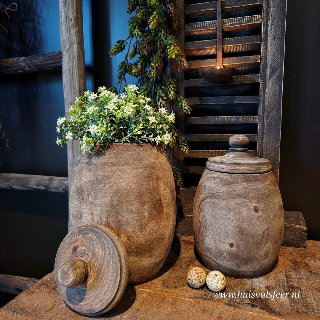 Houten pot met deksel || 20 cm.