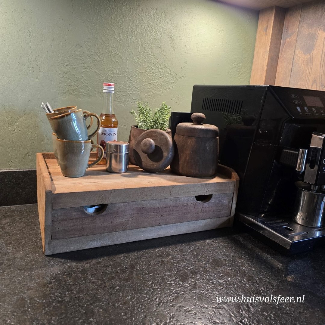 Koffie Plateau met Lade || Teak - Afbeelding 2