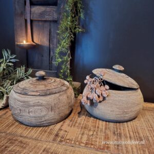 Houten pot met deksel “Round” || 20 x H14 cm
