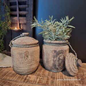 Houten pot met deksel “Rope” || 18 x H25,5 cm