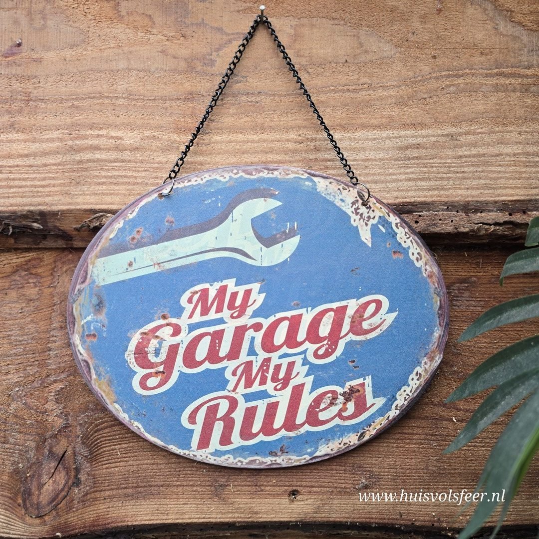 Metalen wandbord- "My Garage, My Rules" || 20x25 cm