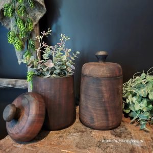 Houten pot met deksel- 20 cm || Donkerbruin