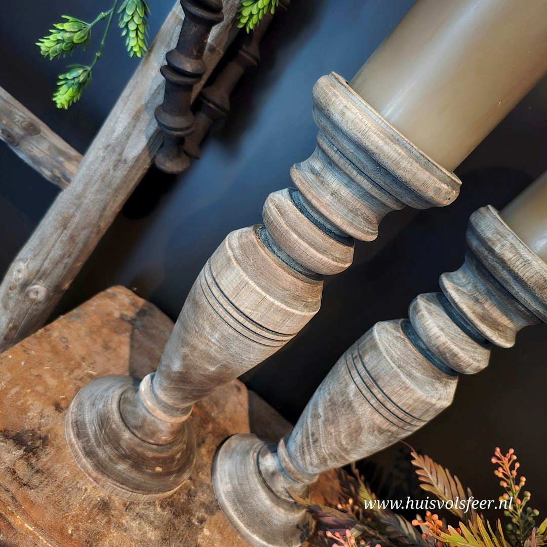 Houten kandelaar || 30 cm. - Afbeelding 2