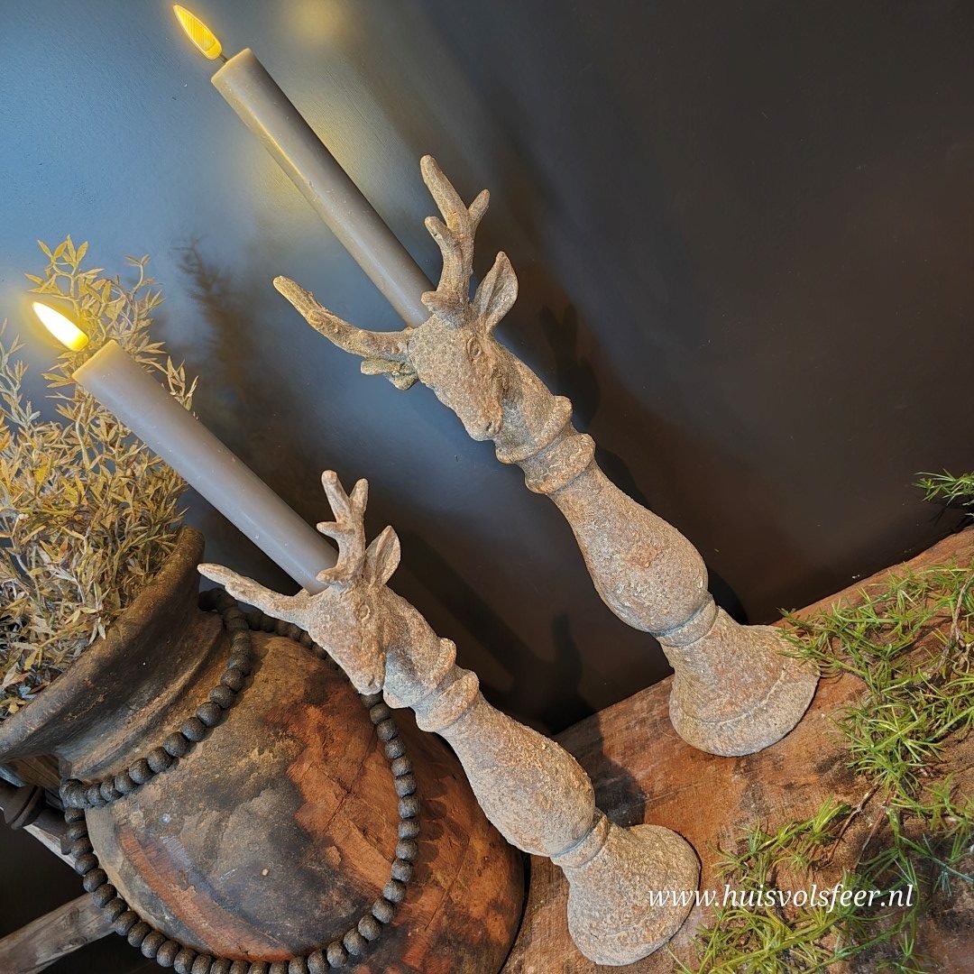 Stone Rustique- Kandelaar Hert voor Dinerkaars || 38 cm. - Afbeelding 6